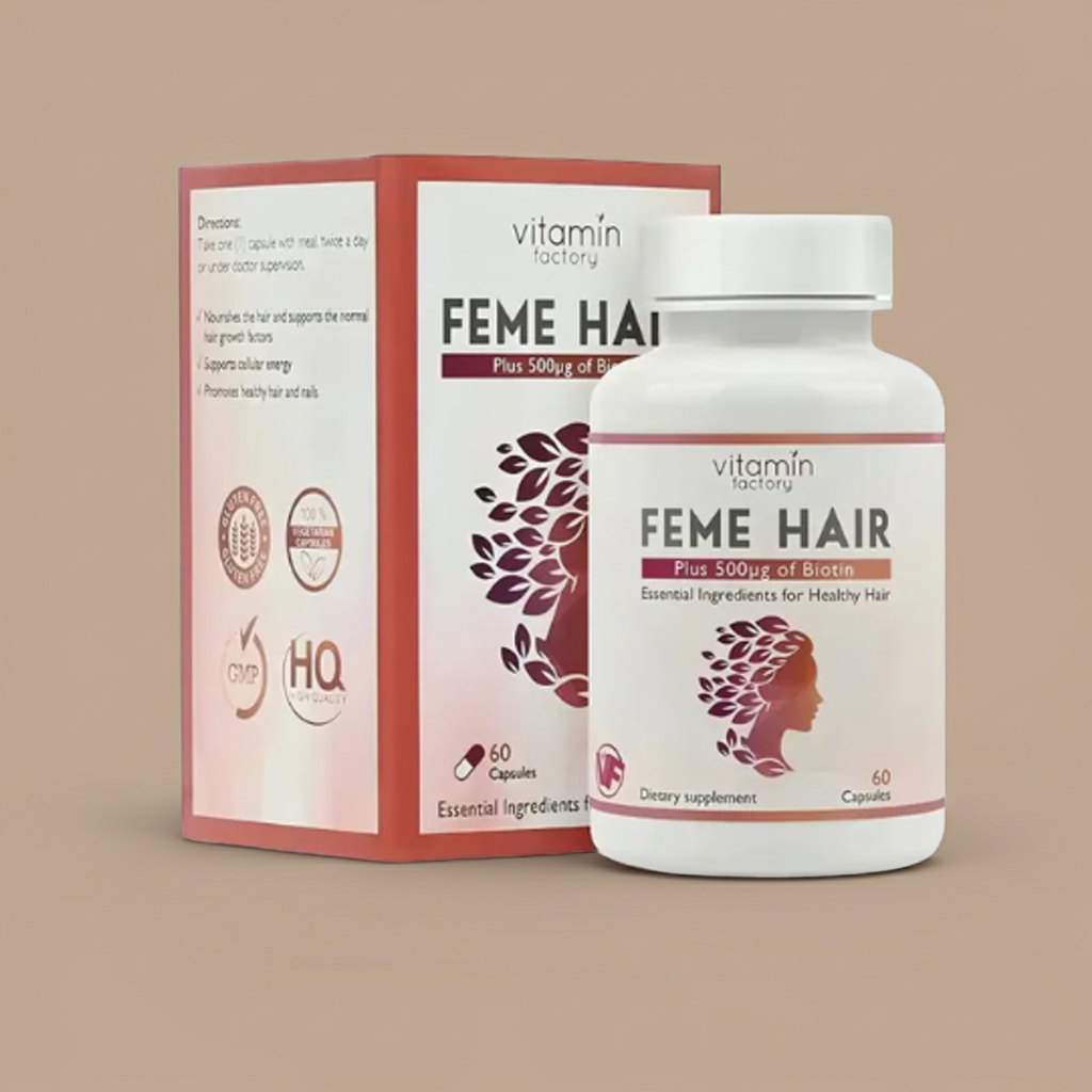 Feme Hair Growth Supplement – 60 Capsules | Biotin, Zinc & Keratin Formula