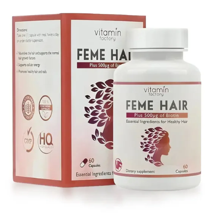 Feme Hair Growth Supplement – 60 Capsules | Biotin, Zinc & Keratin Formula